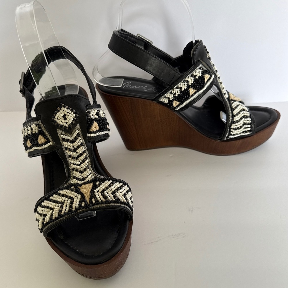 Marie A Women 7 Tribal Wedge Strap Sandals Boho Festival Beachy Summer Work Y2K - Picture 5 of 12